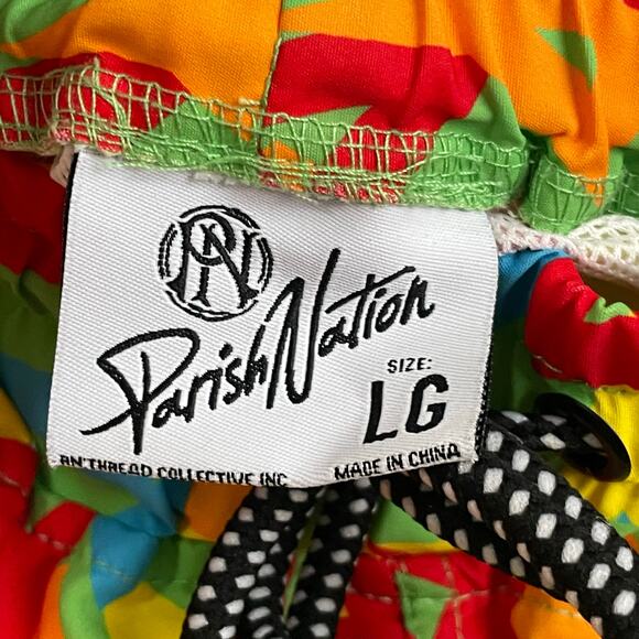 Y2K Parish Nation L swim trunks men AOP “P” green red vintage shorts beach - Picture 4 of 7